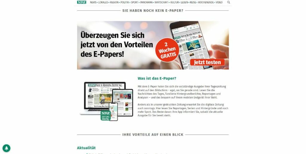 NRZ e Paper - die digitale Zeitung kostenlos testen